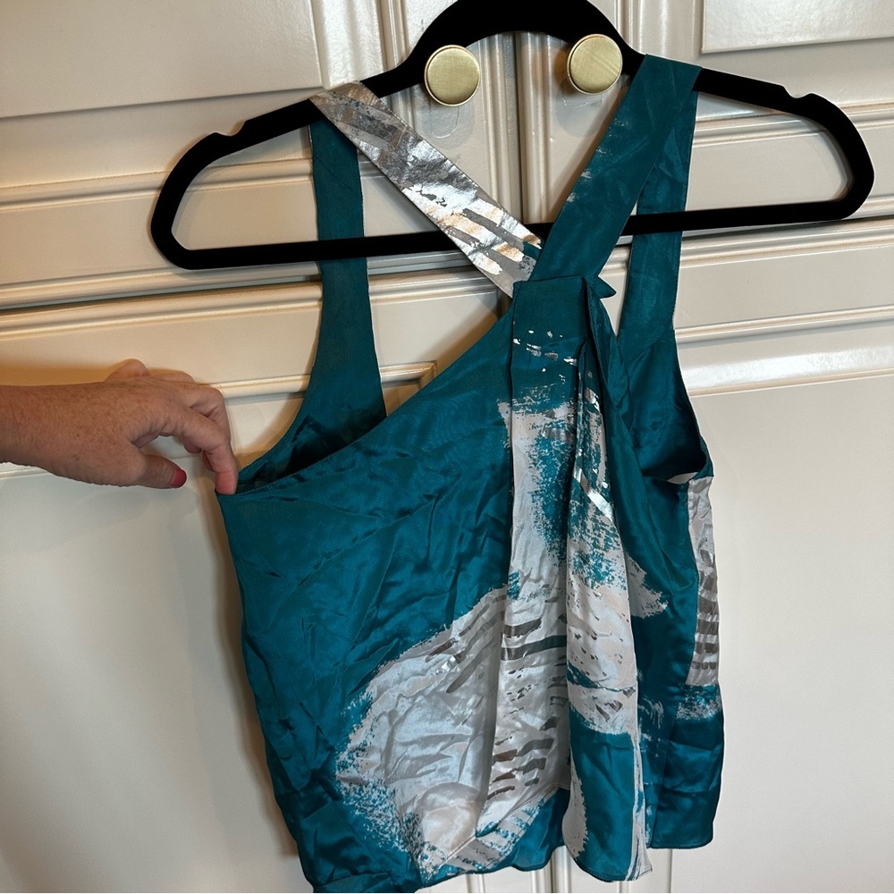 Chloe France Designer Women’s Silk Metallic Blouse Tank Aqua Fresh L7661 EU 36 4 - Picture 6 of 9